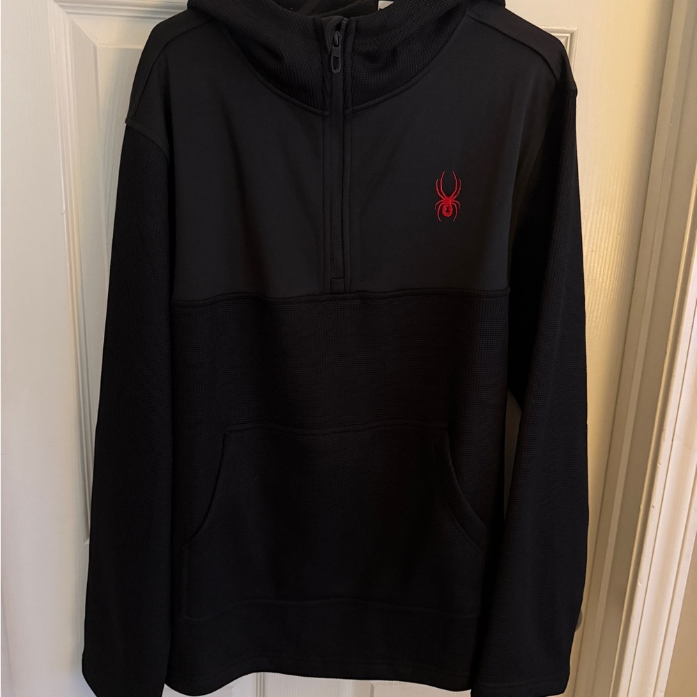 NWT - Spyder Black Zip Up Sweater with Red Logo, Size Large